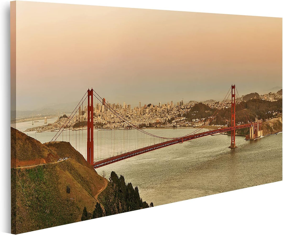 islandburner Bild auf Leinwand Golden Gate Bridge Panorama Bei Sonnenuntergang In San Francisco Bild