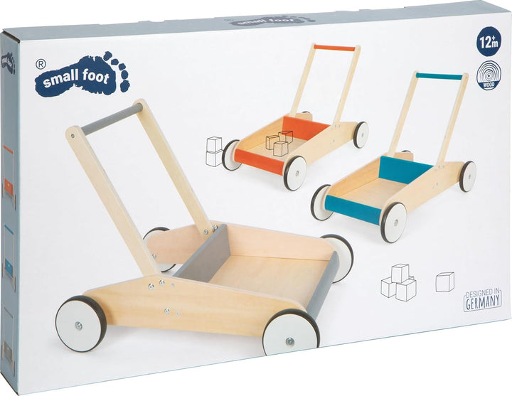 small foot Lauflernwagen Petrolblau, robuster Schiebewagen aus Holz, mit grosser Ladefläche, ab 12 M