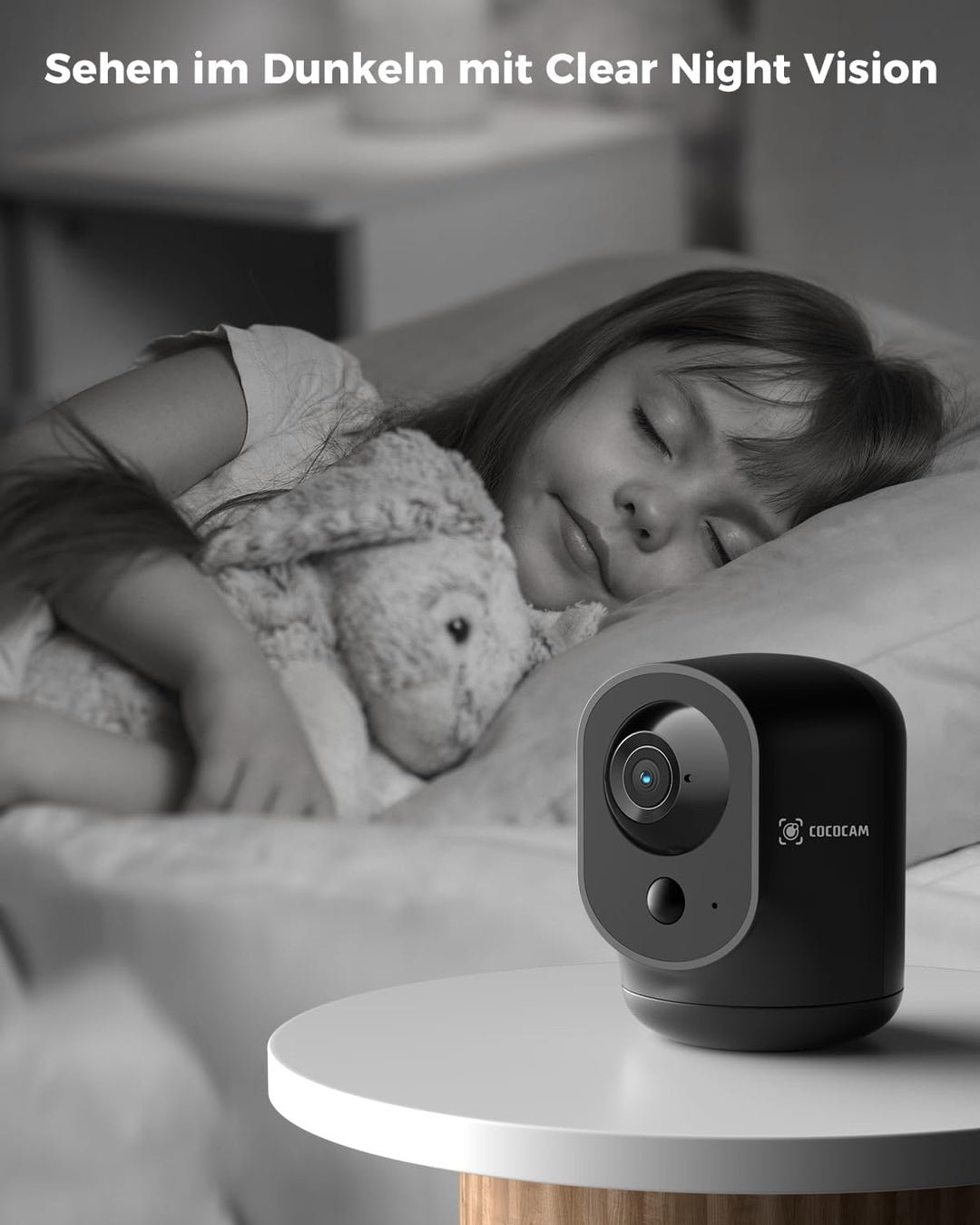 COCOCAM 2K Überwachungskamera Innen WLAN mit 5200mAh Akku, kabelloser 355°P 90°T, Baby Monitor Haust