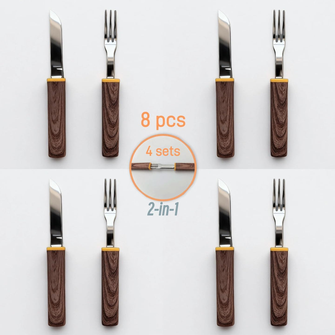 Reisebesteck Set (2-in-1) – Ineinandergreifendes Messer & Gabel Set, geräuschlos zu transportieren,