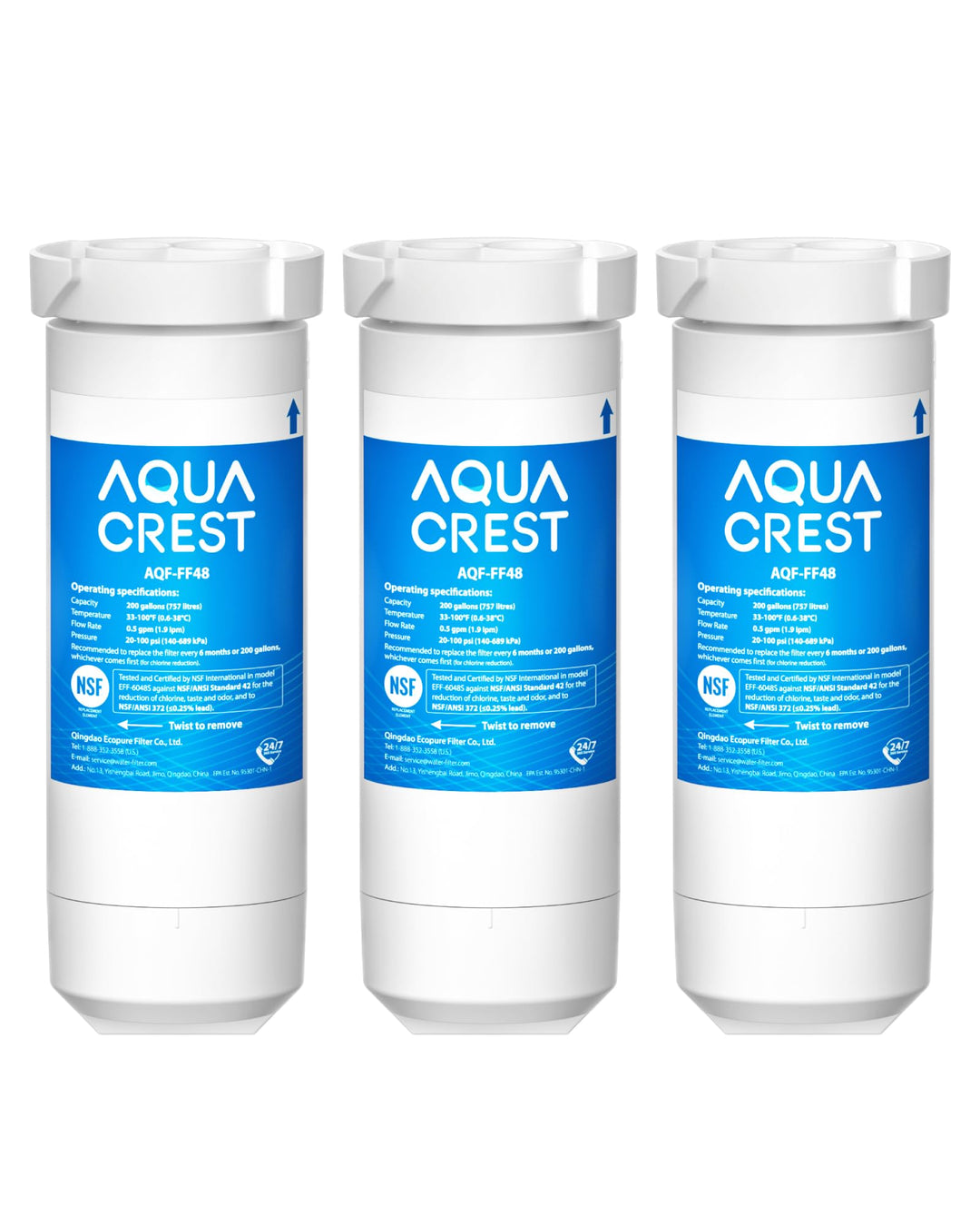 AQUACREST XWF NSF Certified Refrigerator Water Filter, Compatible with GE XWF, Pack of 3 (Packaging