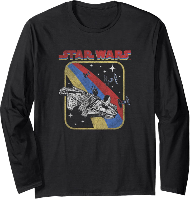 Star Wars Retro Millennium Falcon Galaxy Space Fight Langarmshirt