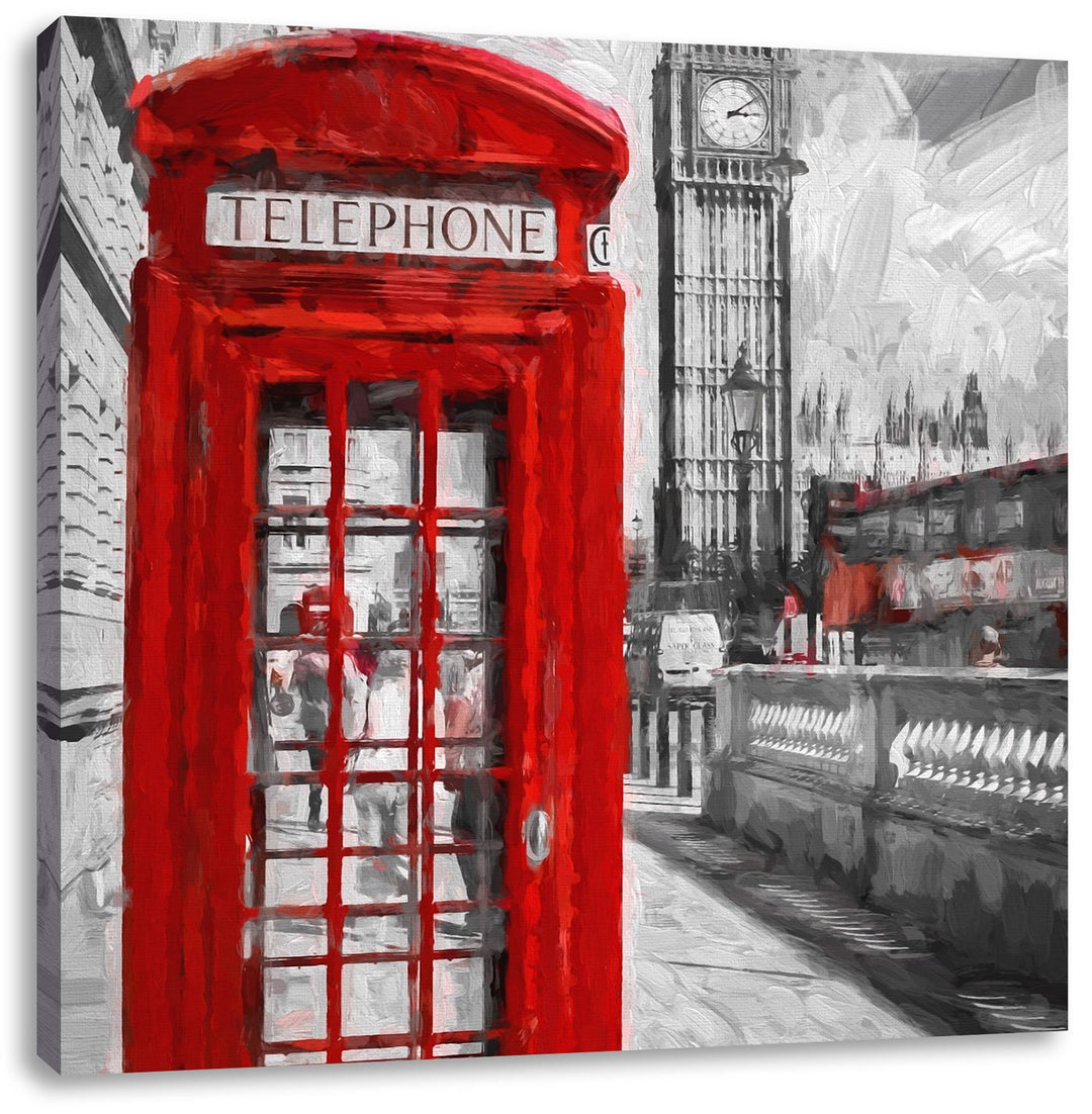 Pixxprint Englische Telefonzelle als Leinwandbild/Grösse: 70x70 cm/Wandbild/Kunstdruck/fertig bespan