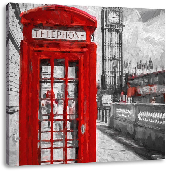 Pixxprint Englische Telefonzelle als Leinwandbild/Grösse: 70x70 cm/Wandbild/Kunstdruck/fertig bespan