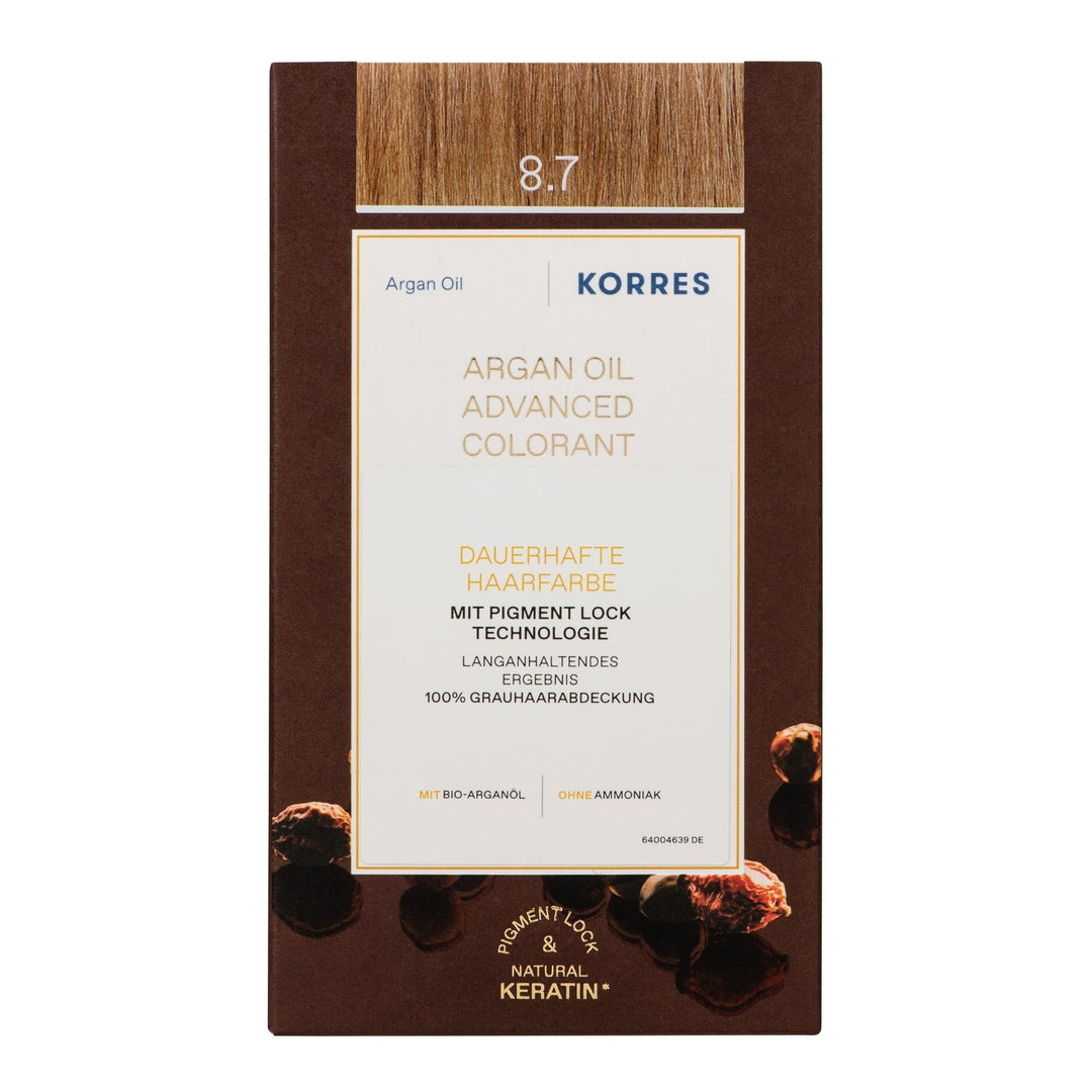 KORRES Argan Oil Colorant - ammoniakfreie Haarfarbe Toffee 8.7-100% Grauhaarabdeckung & vegan für ei