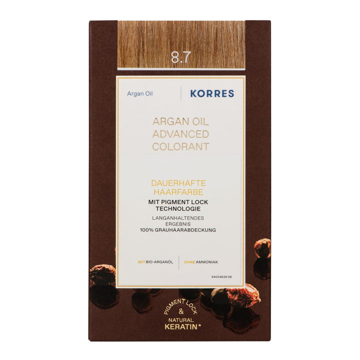 KORRES Argan Oil Colorant - ammoniakfreie Haarfarbe Toffee 8.7-100% Grauhaarabdeckung & vegan für ei
