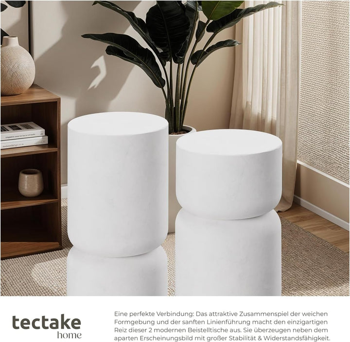 tectake® 2er Set runder Couchtisch weiss, Beistelltisch rund, Aesthetic Room Decor, Moderne Möbel fü