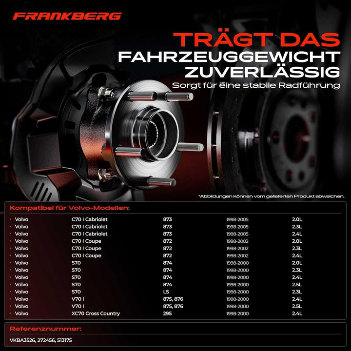 Frankberg Radnabe Radlagersatz Vorne Links Rechts Kompatibel mit C70 I 872 2.0L-2.5L 1998-2005 S70 8