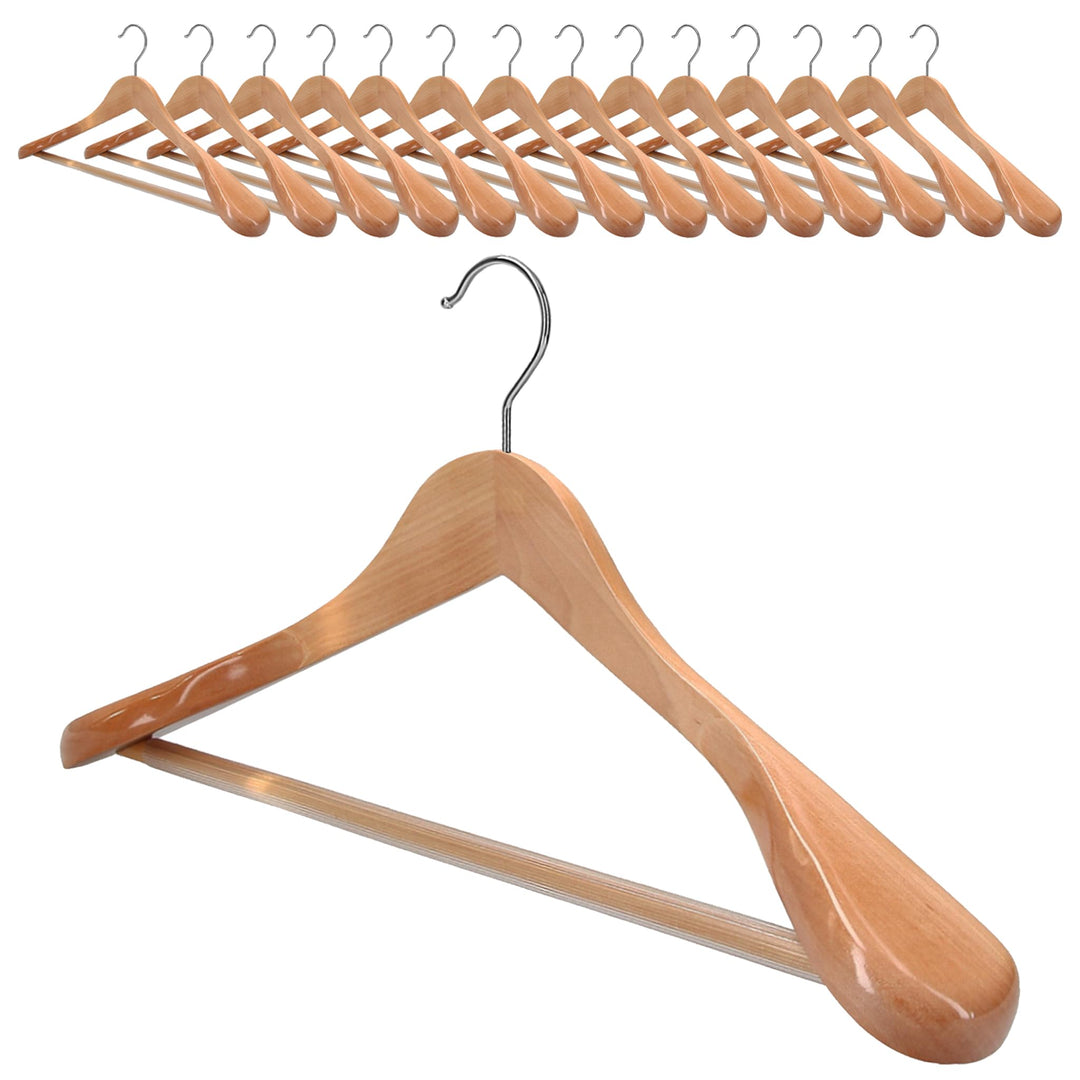 15 x Kleiderbügel Holz VonBueren | 45 x 22,5 cm breit je Bügel/Holzbügel | stabile Holzkleiderbügel