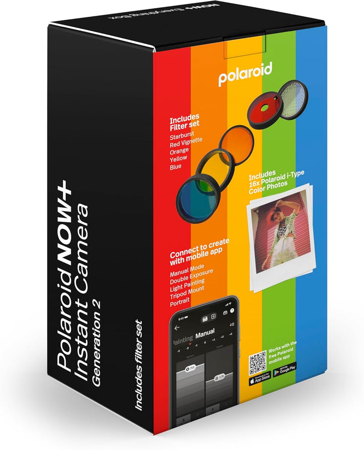 Polaroid Now+ Generation 2 - Camera + Film Bundle (16 Photos Included) - White - Bluetooth Connected