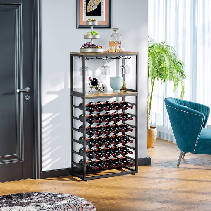 Dripex Weinregal für 30 Flaschen, Freistehender Flaschenregal mit Glashalter und Tischplatte, Metall