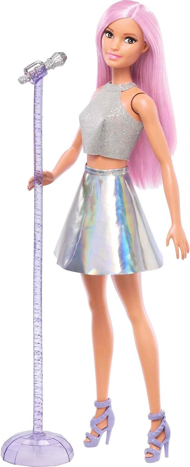 Barbie You Can Be Anything Series, Pop Star, Barbie mit rosa Haaren, silbernem Top und Rock, Mikrofo