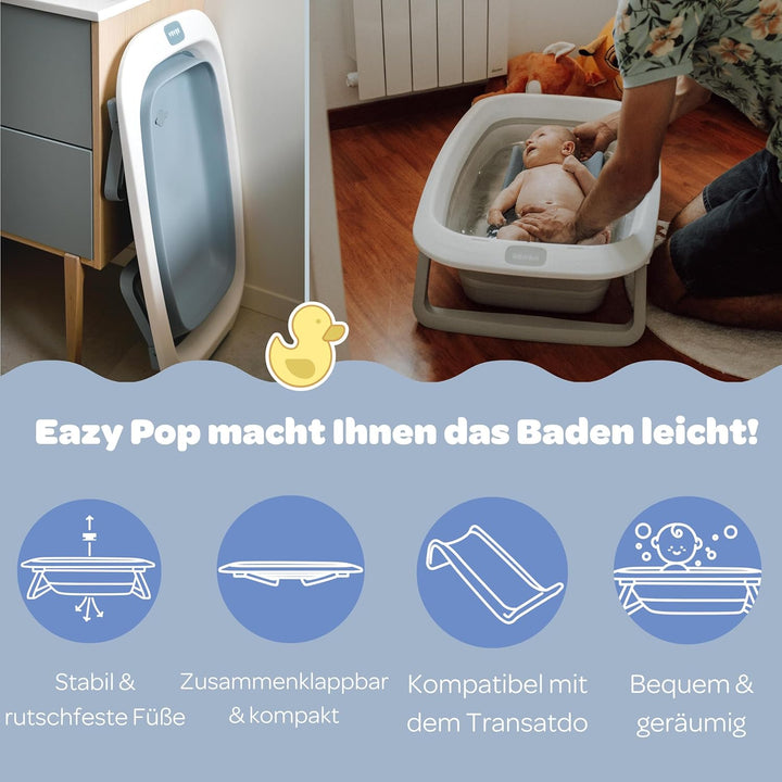 BÉABA, Faltbare Babybadewanne, Ultrakompakt, Rutschfeste Füsse, Trendiges Design, Abflussstopfen, Pr