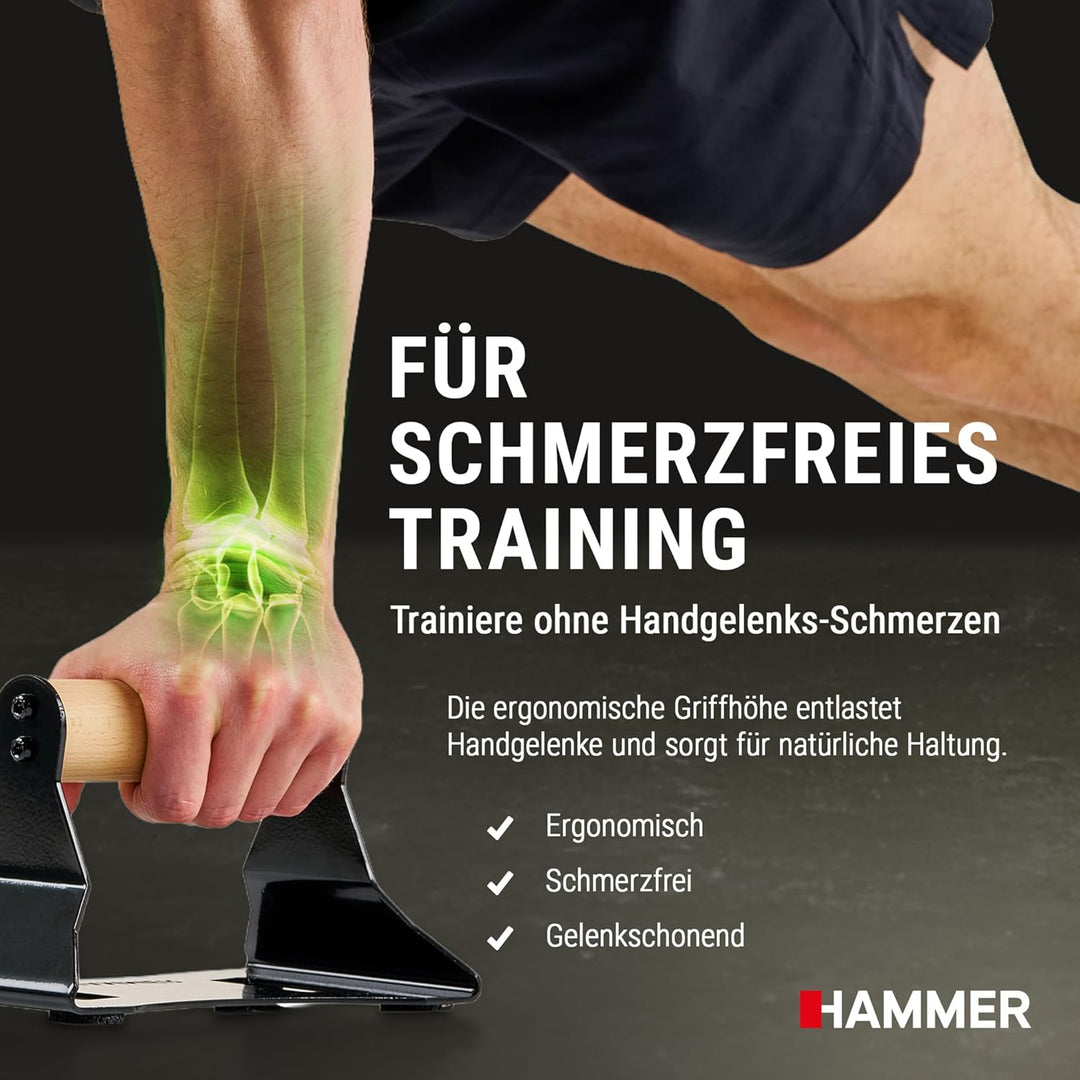 HAMMER Liegestützgriffe NorsK, 2er Set, Push Up Bars Buchenholz, rutschfest, ergonomische Griffhöhe,