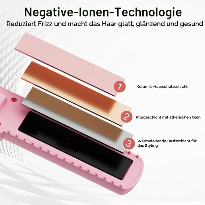 2 in 1 Glätteisen, 4500mAh Haarglätteisen, Kabellos Haarglätter, Keramik-Turmalin-Beschichtung, Weni