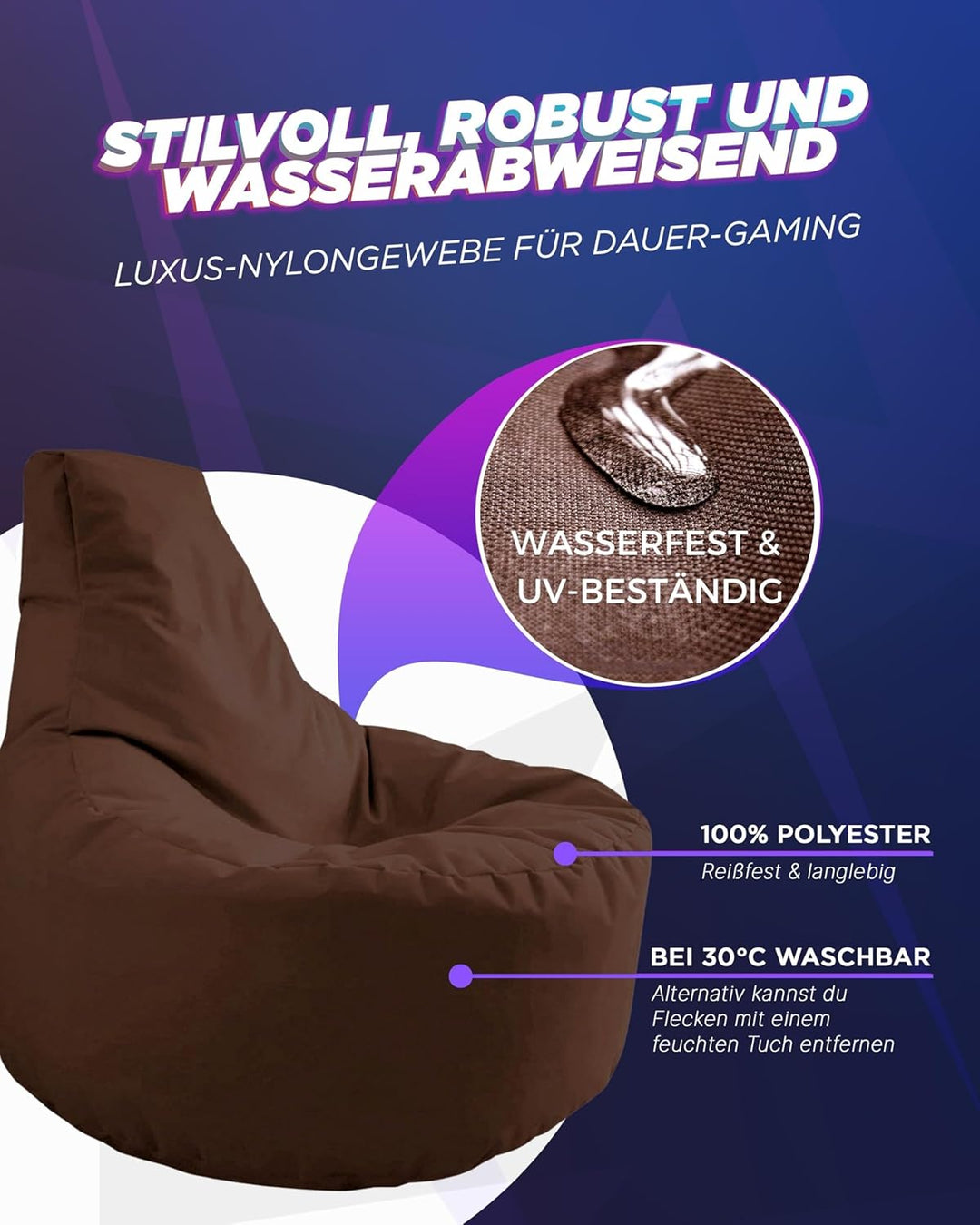 PATCH HOME Gamer Sessel mit Reissverschluss Lounge Kissen Sitzsack Sitzkissen Bean Bag In & Outdoor