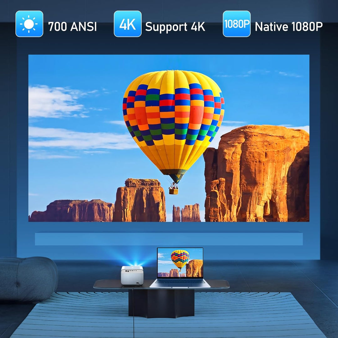 Beamer 4K VGKE, Autofokus/Trapezkorrektur 700ANSI Lumens WiFi 6 Bluetooth Tragbarer Projektor, FHD N