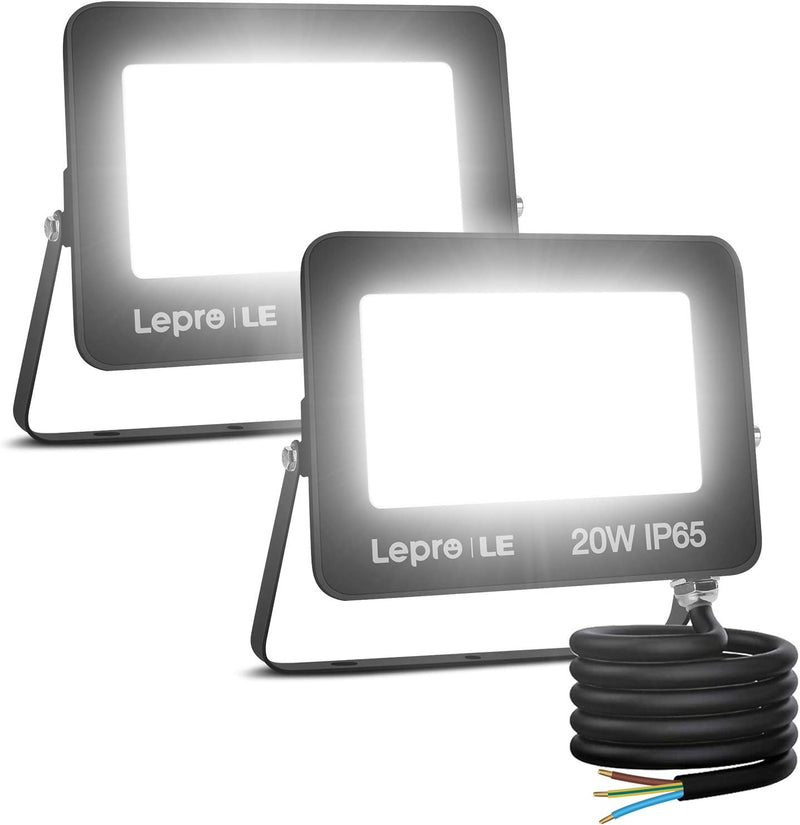 Lepro LED Strahler Aussen 2 Stücke, 20W LED Fluter, Superhell 1700LM Aussenstrahler 5000K Kaltweiss