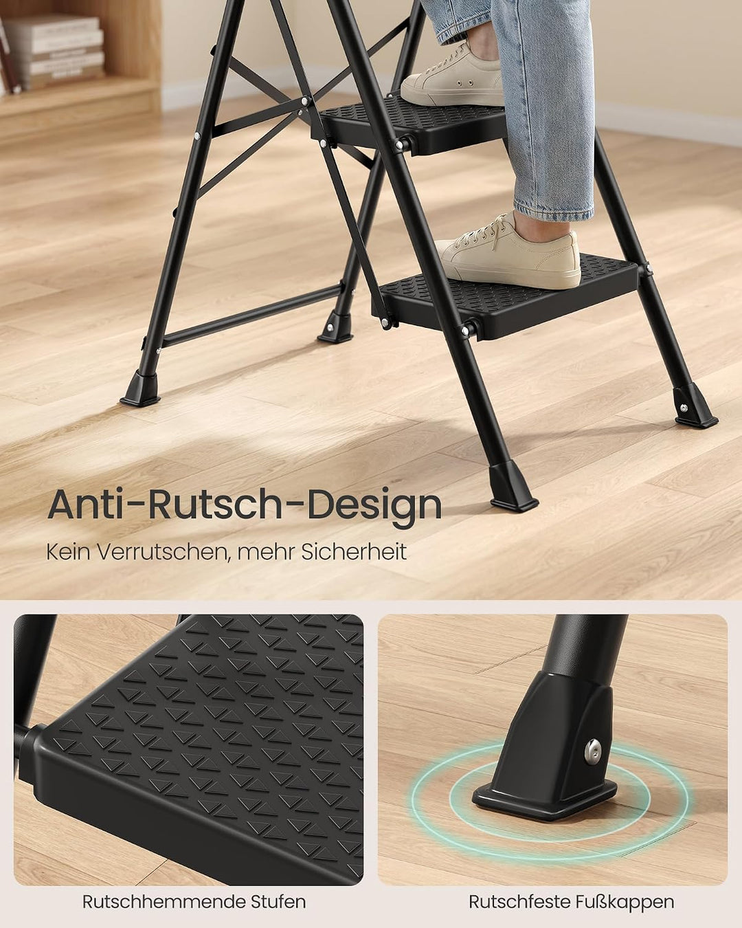 SONGMICS Trittleiter Stahl, Leiter 3 Stufen klappbar, Klappleiter belastbar bis 150 kg, Tritthocker