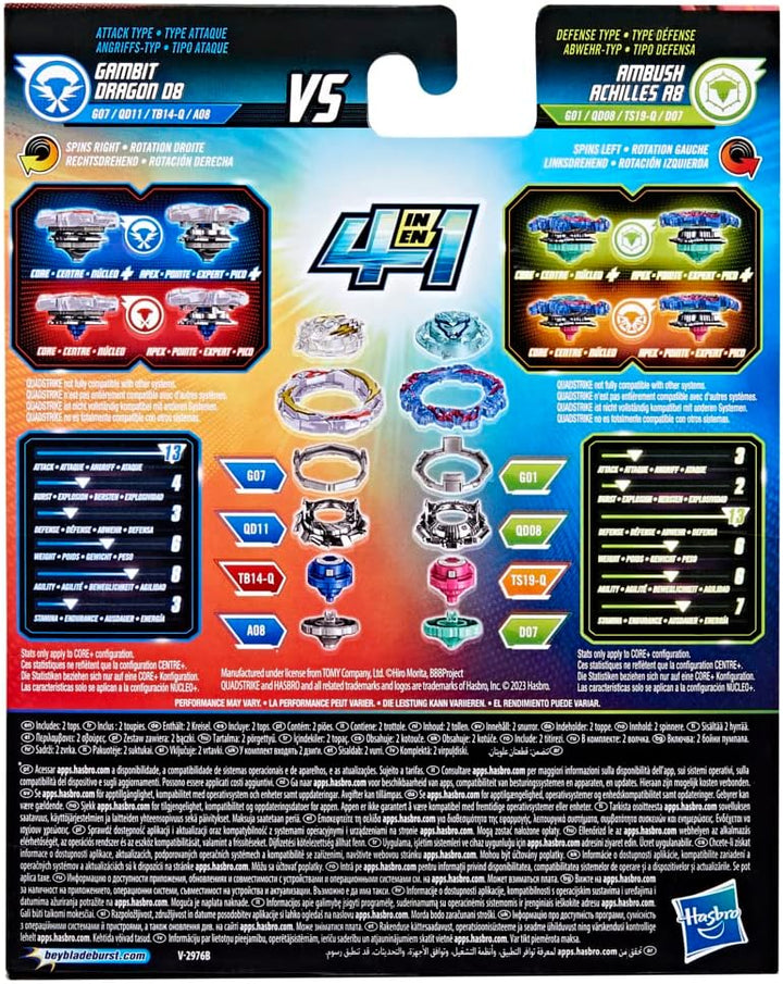 Beyblade Burst QuadStrike Gambit Dragon D8 und Ambush Achilles A8 Kreisel Doppelpack, Battle Kreisel
