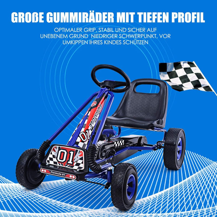 COSTWAY Gokart mit Handbremse und verstellbarem Sitz, Tretauto mit Vor- und Rückwärtsgang, Go Cart f