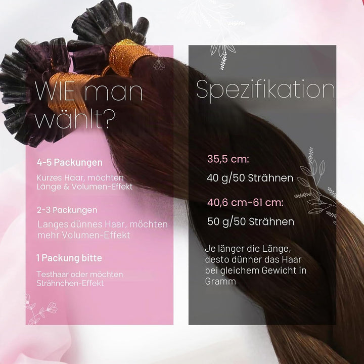 Moresoo Echthaar Extensions Bondings 1g Remy U Tip Keratin Bondings Echthaar Extensions Dunkelbraun