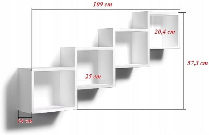 KUBUTKU Dekorativ Wandregal mit 4 Böden 109x57x18 Design Skandinavischer Modern für Wohnzimmer Küche