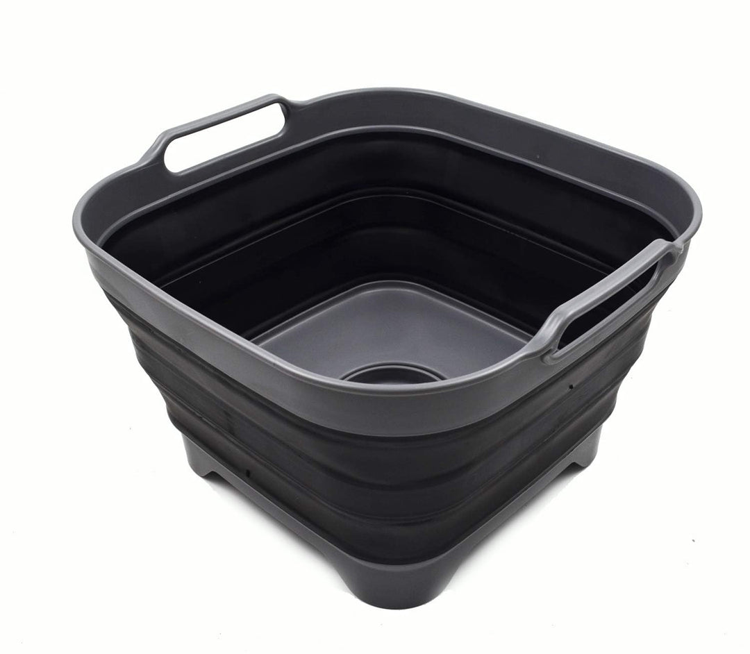 SAMMART 10 L Faltbare Spülwanne mit Ablaufstöpsel - Klappbar, Grau/Schwarz Garu/Schwarz 1, Garu/Schw