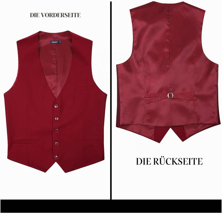 HISDERN Herren Formale Hochzeit Party Weste Baumwolle Einfarbig Weste M Burgund, M Burgund