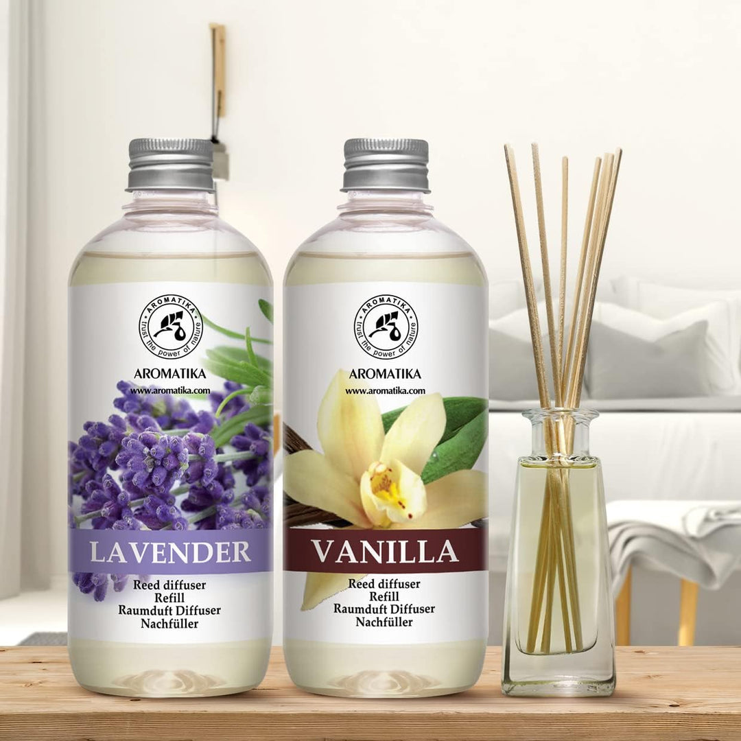 Raumduft Diffuser Nachfüller Vanille 500ml &amp; Lavendel 500ml - 2x500ml - Nachfüller Set für Duftdiffu