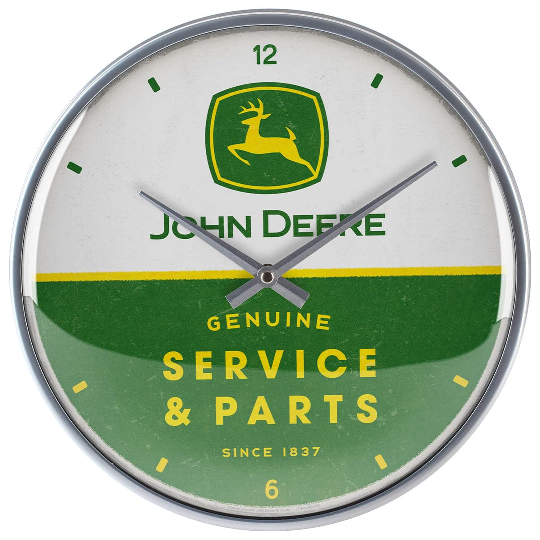 Nostalgic-Art Retro Wanduhr, Ø 31 cm, John Deere – Service & Parts – Geschenk-Idee für Traktor-Fans,