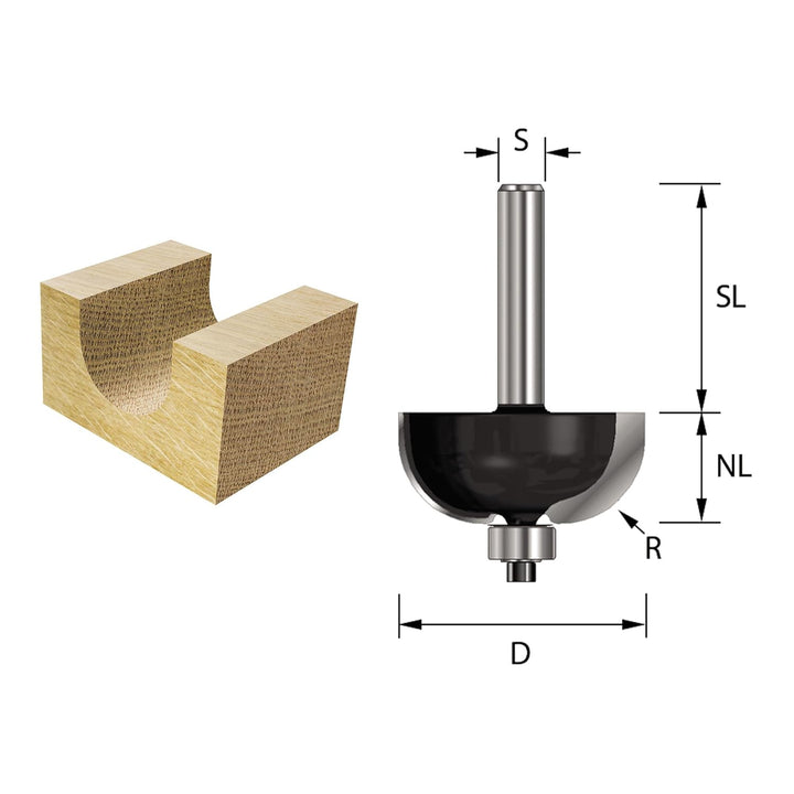 ENT 14680 Hohlkehlfräser HW, Schaft (S) 8 mm, Durchmesser (D) 34,9 mm, NL 15,9 mm, R 12,7 mm, SL 32