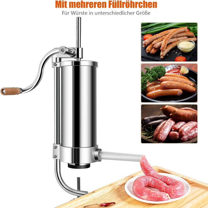 GOPLUS Wurstfüller aus Edelstahl, Wurstfüllmaschine Wurstmaschine Manuell, Wurstpress mit 4 verschie