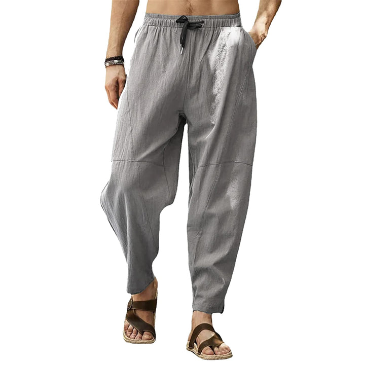 Leinenhose Herren Sommerhose Herren Leicht Yogahose Freizeithose mit Elastische Gürtel XL Grau, XL G