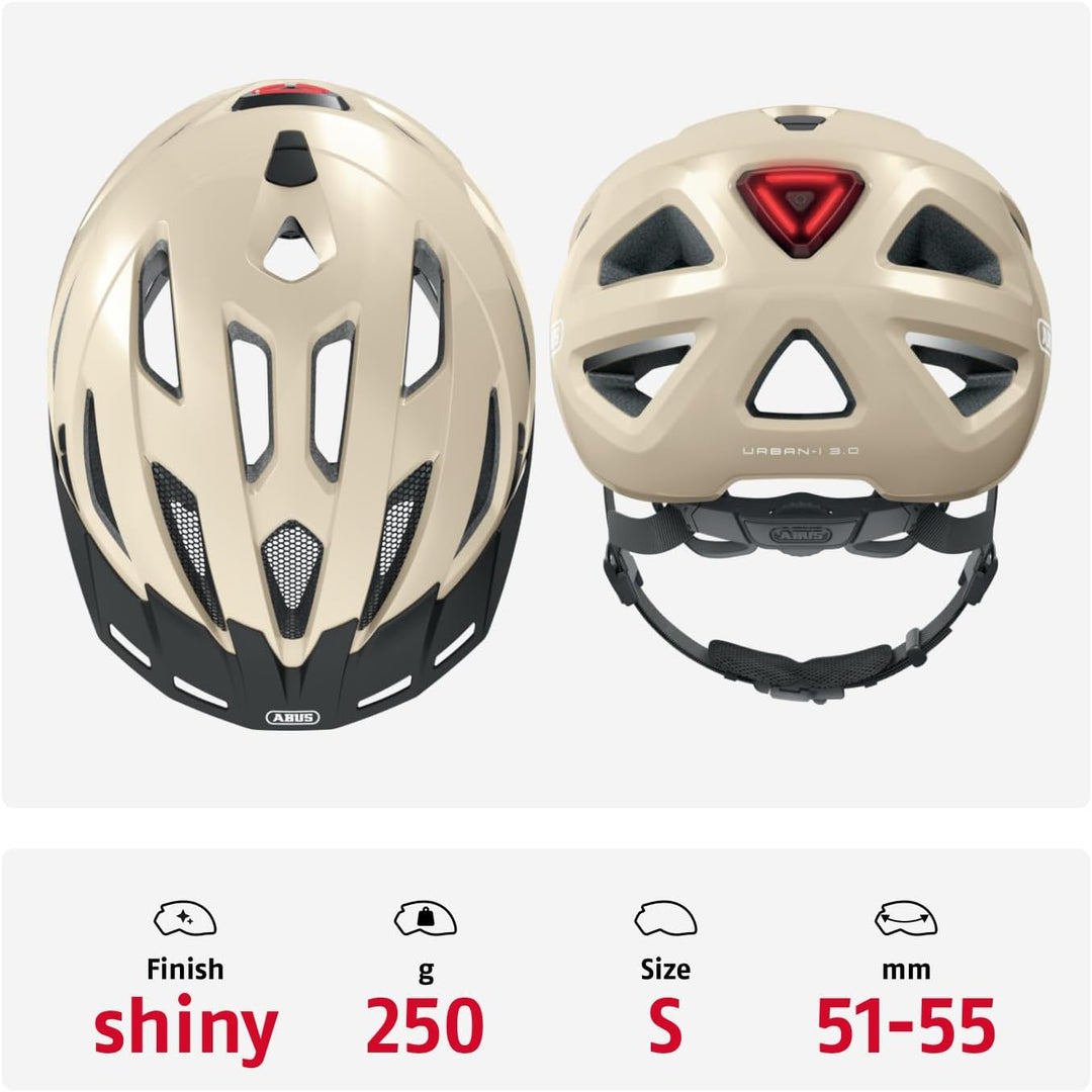 ABUS Stadthelm Urban-I 3.0 - Fahrradhelm mit Rücklicht, Schirm und Magnetverschluss - für Damen und
