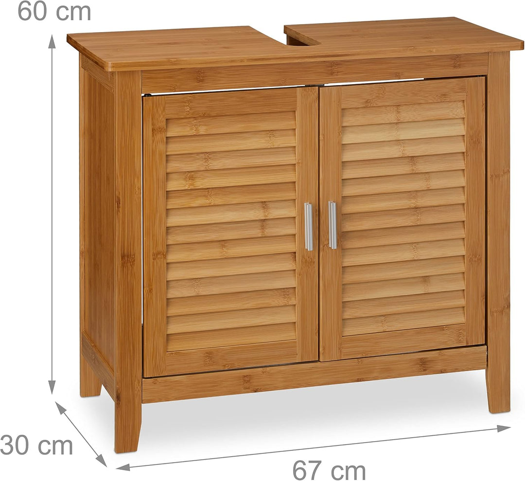 Relaxdays Waschbeckenunterschrank LAMELL, 2 Türen, Waschbecken & Waschtisch, Bambus & MDF, HBT: 60 x