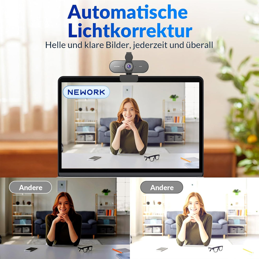 4K Webcam Mit PDAF & CDAF Dual-Autofokus, Ultra HD 4K, 2 Rauschunterdrückungs-Mikrofone, Automatisch