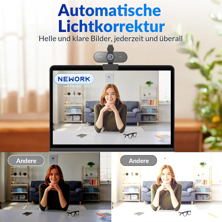 4K Webcam Mit PDAF & CDAF Dual-Autofokus, Ultra HD 4K, 2 Rauschunterdrückungs-Mikrofone, Automatisch