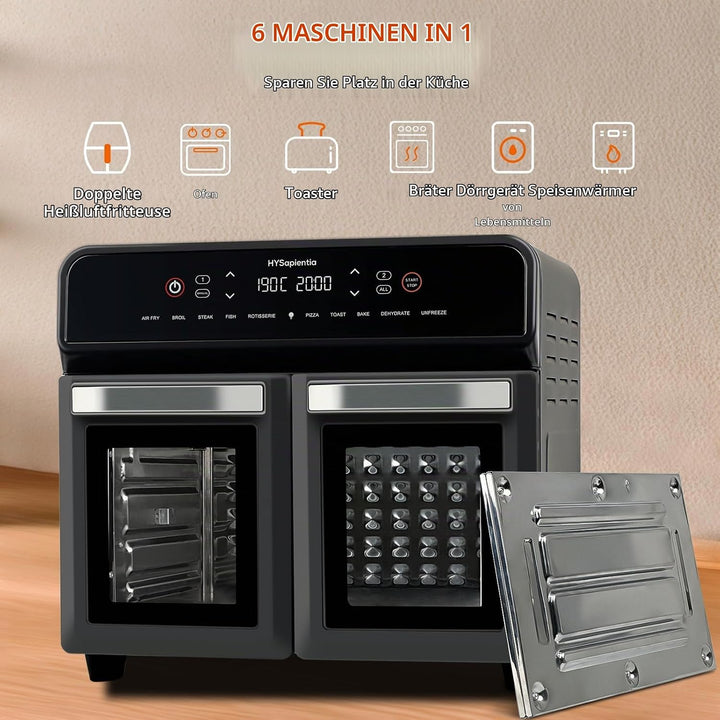 HYSapientia 22 Liter Backofen Heissluftfritteuse Doppelkorb Heissluftfritteuse 2400W Luftfritteuse 2