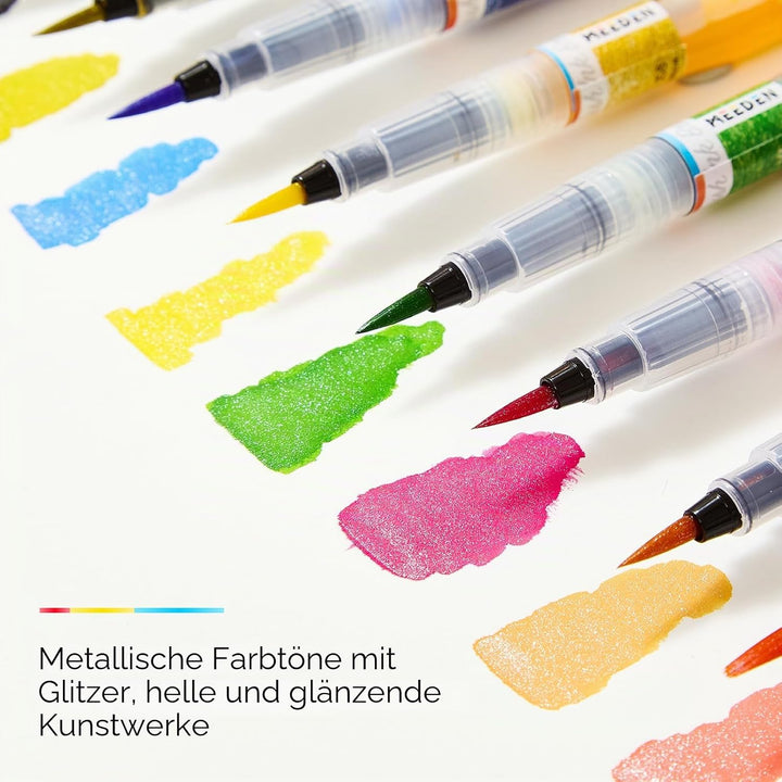 MEEDEN Dye Aquarellpinsel Set mit Tinte: 36 farbstoffbasierte Tinte im Pinselstift mit 24 Grundfarbe