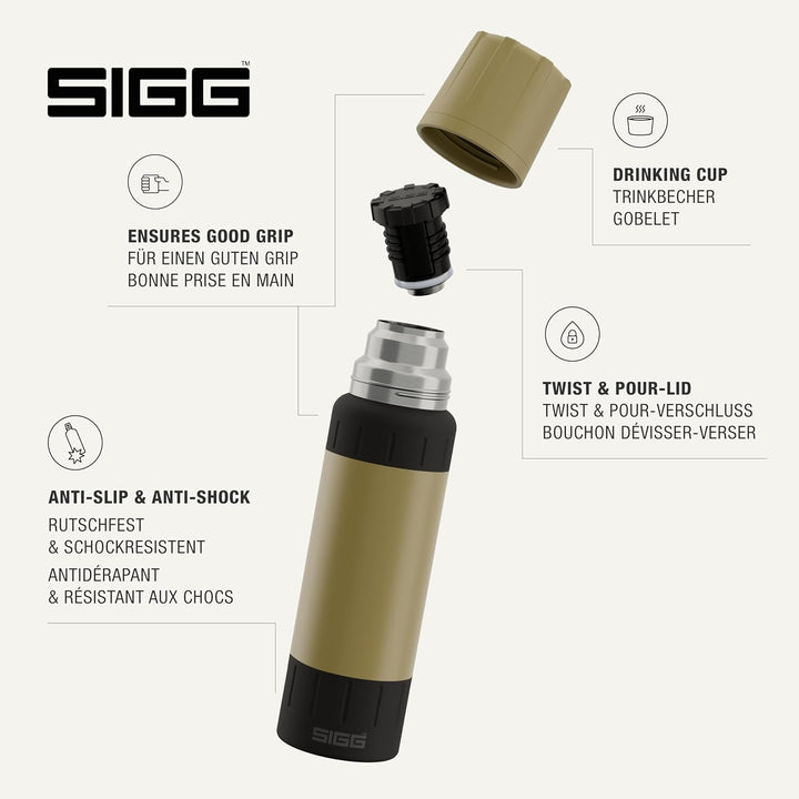 SIGG – Isolierte Trinkflasche – Thermosflasche Alpine Star Caramel Sand, mit Becher – 15 St. Heiss,