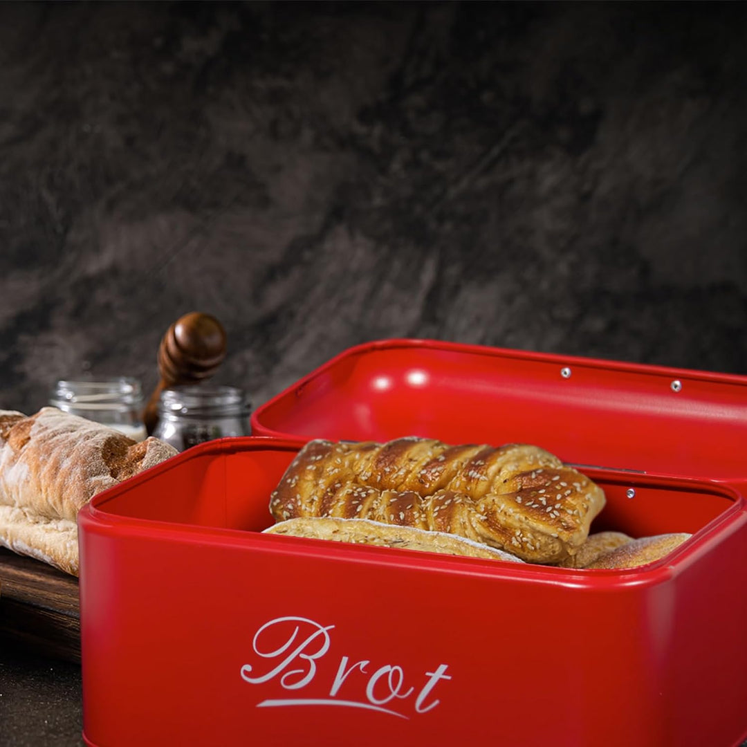 Theo&Cleo Brotkasten mit Deckel, Grosser Knäckebrot Box aus Metall, Brotaufbewahrungsbox Bread Box,