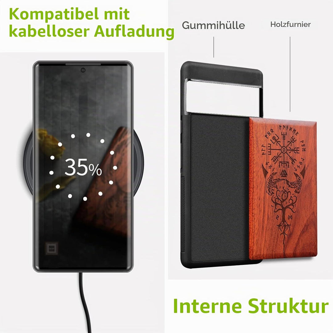 Carveit Holz Handyhülle für Google Pixel 7 Pro Cover [Einzigartiges Design Case] Stossstange hülle K