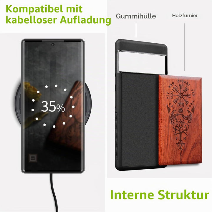 Carveit Holz Handyhülle für Google Pixel 7 Pro Cover [Einzigartiges Design Case] Stossstange hülle K