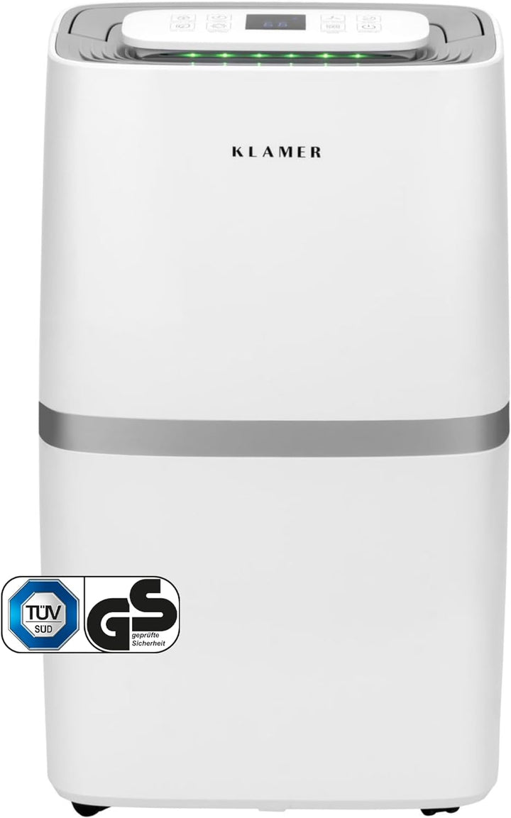 KLAMER Luftentfeuchter elektrisch 25L, 195m³ Luftumwälzung pro Stunde, 420W starker Raumentfeuchter,