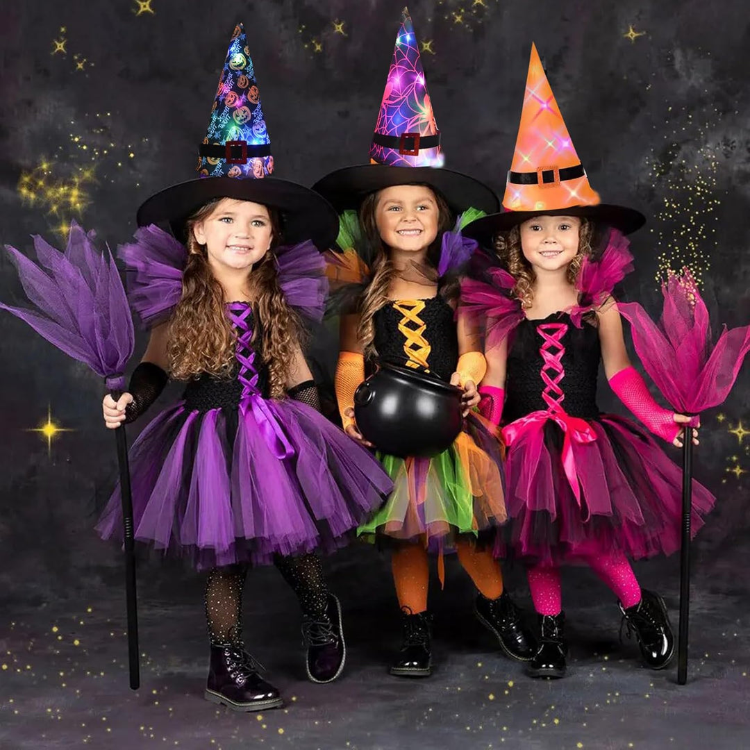 XineYuor Hexenhut Mädchen, 3PCS Halloween Hexenhut,Zauberer Hut für Erwachsene Kinder,Hallooween Dek