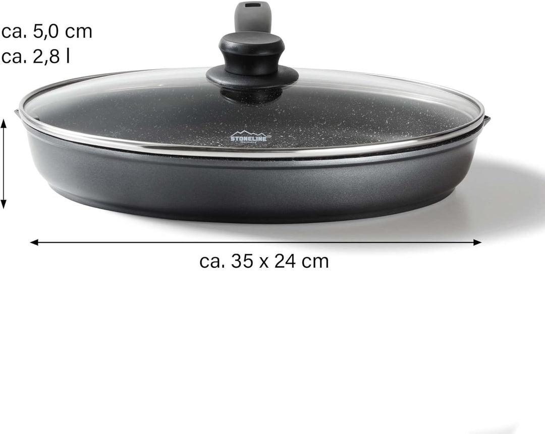 Stoneline XXL Fischpfanne, Schnitzelpfanne, 35,2 x 24,3 cm, mit Deckel, Induktion, Aluguss, Antihaft