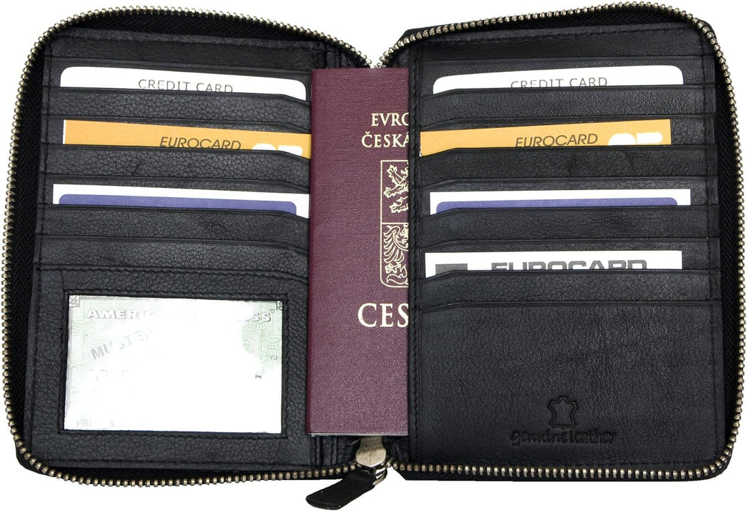 Metall-Reissverschluss Hochqualitäts Weichleder Tasche für Pass, Bordkarte und Karten