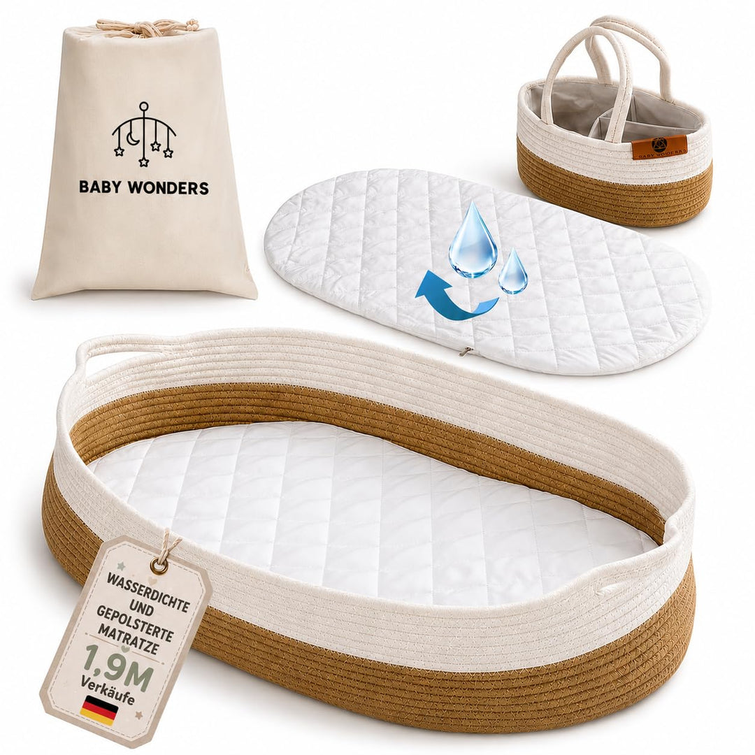 Baby Wonders® Babynest Mit Tragegriff, Baby Korb, Baby Erstausstattung Neugeborene, Wickeltisch Klap