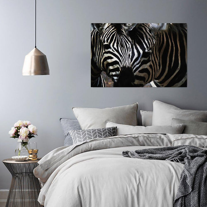 Feeby, Leinwandbild, Bilder, Wand Bild, Wandbilder, Kunstdruck 80x120cm, Zebra, Tier, Streifen, SCHW
